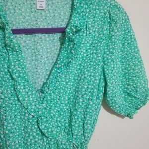 Old Navy, green wrap tie-belt dress, size M